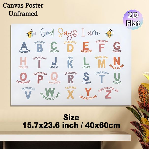 Christian Alphabet Affirmation Painting Poster, Pastel-colored Cute Bee & Typographic Art Poster, Uplifting Religious Positive Phrases, Ideal For_maomaolike.com