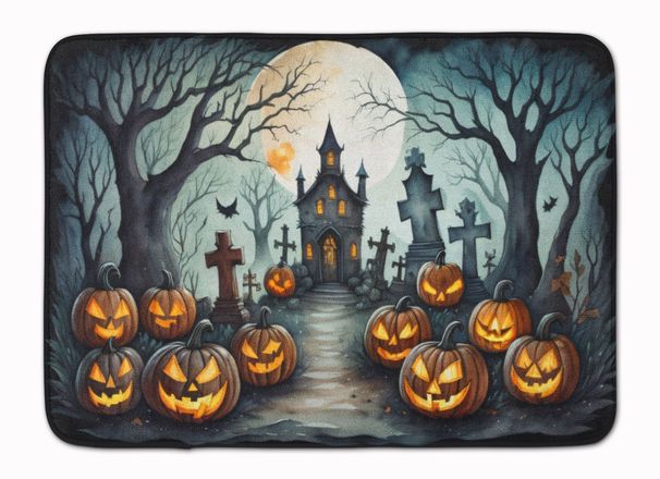 Graveyard Spooky Halloween Memory Foam Kitchen Mat Machine Washable Anti-Fatigue Mat Cushion Comfort Bath Mat Or Kitchen Rug_maomaolike.com