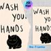 Black Cat & Wash Your Hands Themed Painting Poster, Minimalist Cute Black Cat & Text Art Poster, Gentle Hygiene Reminder Ideal For Bathroom, Restroom_maomaolike.com