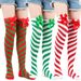 Unisex Christmas bow Diagonal striped stockings party over-the-knee socks Candy stockings Festive Christmas socks_maomaolike.com