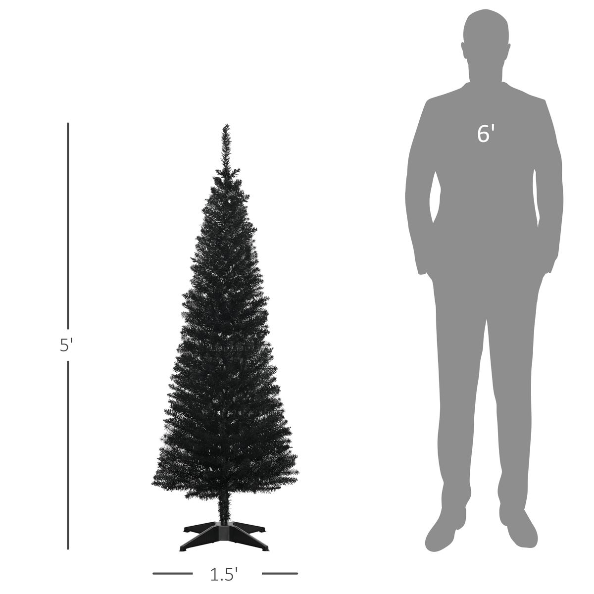 5' Artificial Pencil Christmas Tree, Slim Xmas Tree With 294 Realistic Branch Tips And Plastic Stand, Black_maomaolike.com
