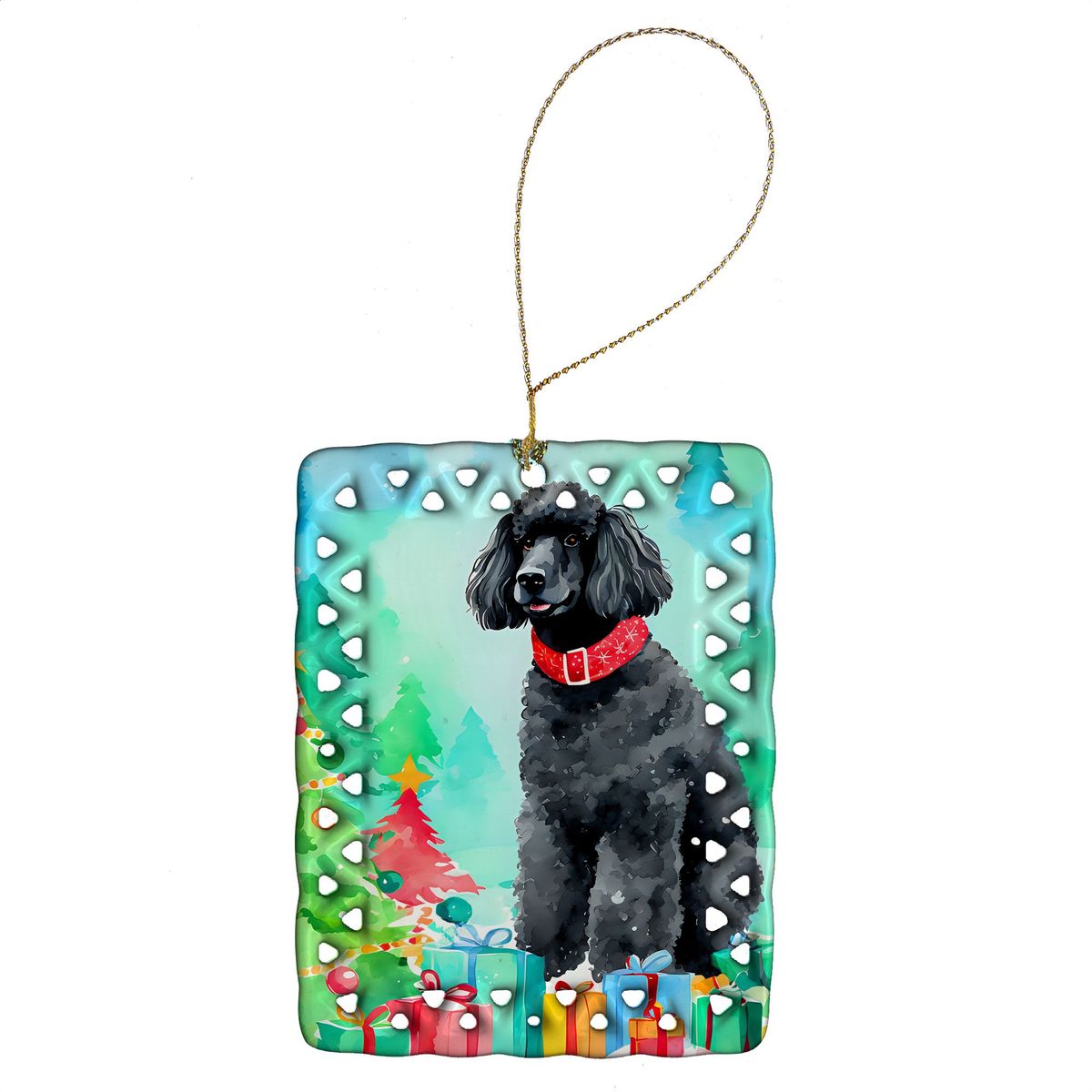 Poodle Christmas Porcelain Ornament Christmas Tree Hanging Decorations For Home Christmas Holiday, Rectangle, Gift, Multicolor_maomaolike.com