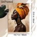 African Woman Portrait Painting Poster, Vibrant Textured Oil Style Poster, Elegant Figure In Orange Headwrap With Golden Jewelry, Artistic Cultural_maomaolike.com