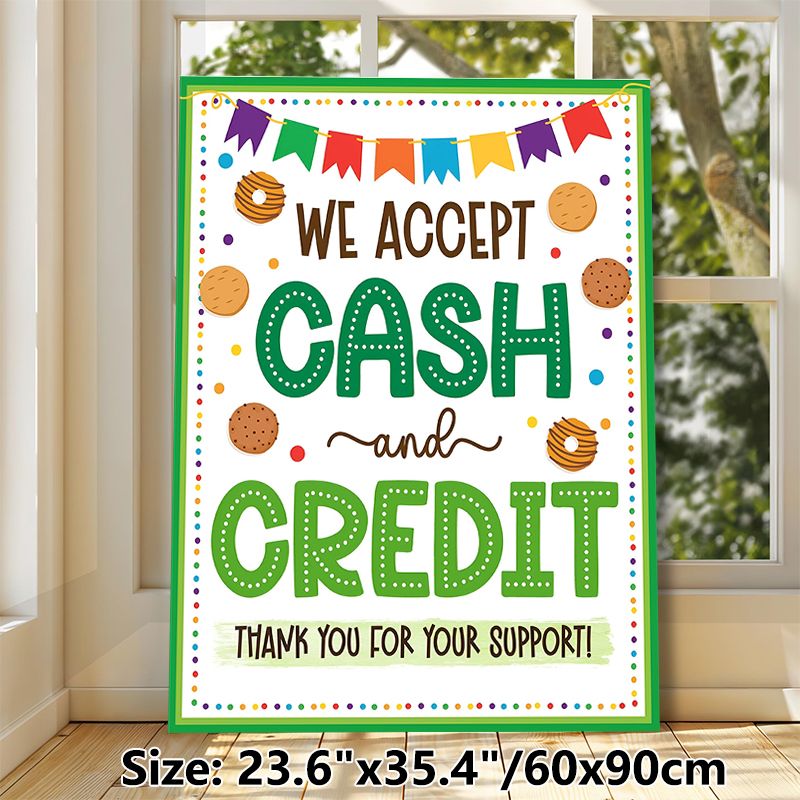Payment Notice Painting Poster, Vibrant Playful Design With Cookies And Bunting Poster, Clear Payment Method Reminder, Ideal For Bakery Shops And_maomaolike.com