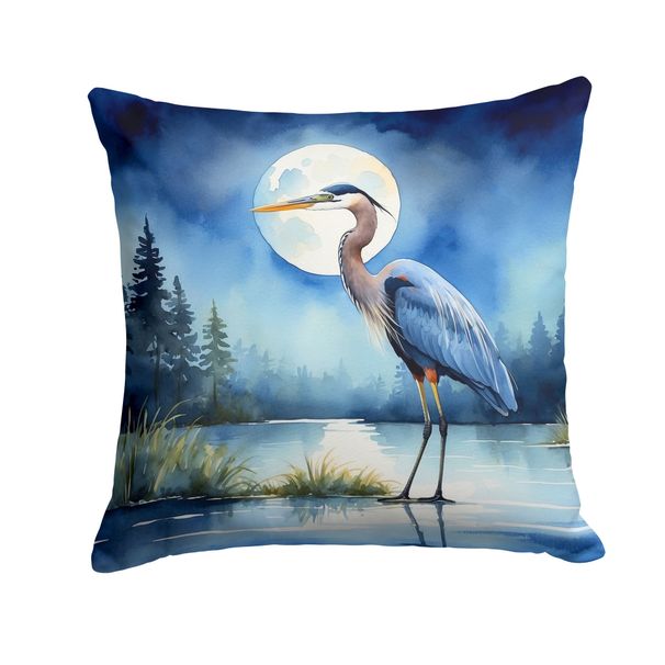 Blue Heron Under The Moonlight Throw Pillow Machine Washable, Indoor Outdoor Decorative Pillow For Couch, Bed Or Patio, 14Hx14W_maomaolike.com