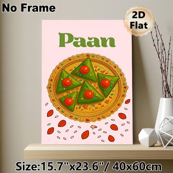 Paan Themed Painting Poster, Vibrant Cartoon-style Paan Treats On Ornate Golden Plate Poster, Charming Cultural Culinary Decor Ideal For Kitchen And_maomaolike.com