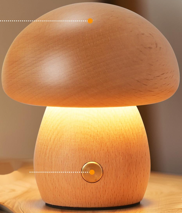 Mushroom Table Ornament Beech INS Solid Bedside Lamp Atmosphere LED Creative Touch Charging Night Light Ebony Wood_maomaolike.com