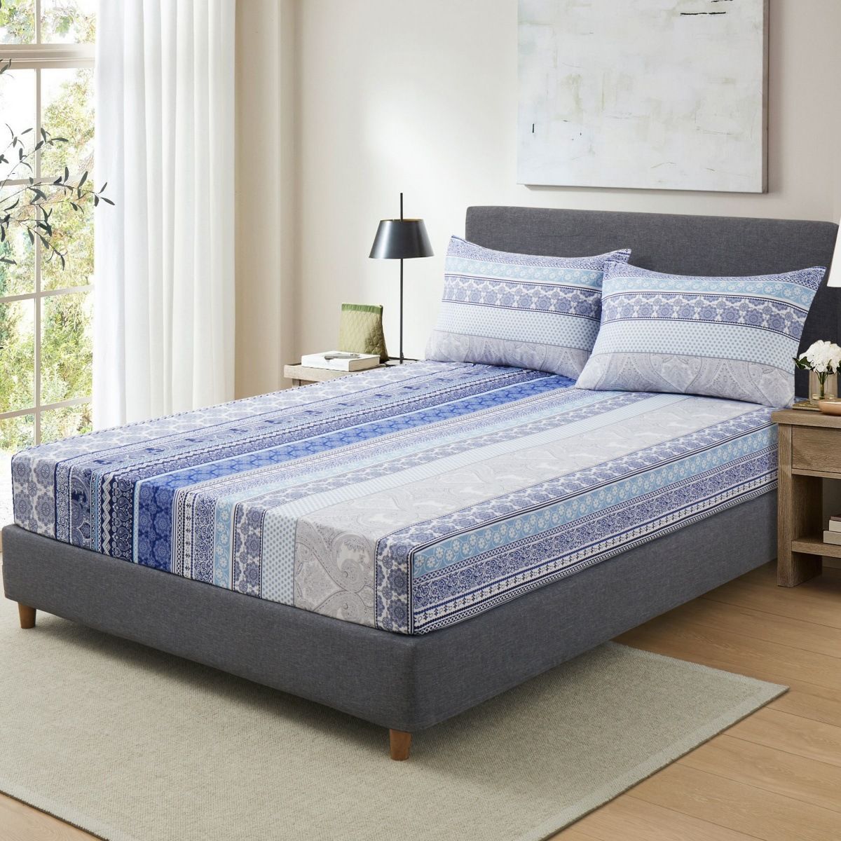 Blue Tribe Bohemian Cover Polyester Skin Friendly Bed Mattress Protector Fitted Sheet_maomaolike.com
