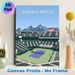 Indian Wells Tennis Stadium Painting Poster, Stylized Minimalist Graphic Poster, Vibrant Tennis Court Scene With Snow-capped Mountains Backdrop_maomaolike.com