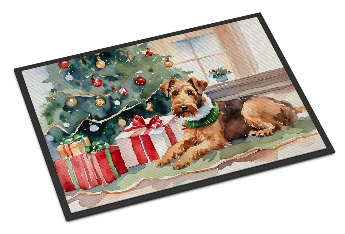 Airedale Terrier Cozy Christmas Doormat Front Door Mat Indoor Outdoor Rugs For Entryway, Non Slip Washable Low Pile, 24H X 36W_maomaolike.com