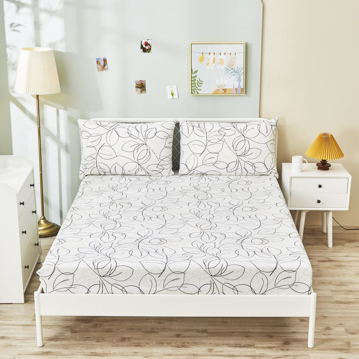 Leaf Line Pattern Three Piece Digital Printing Bed Sheet Bedding Set For Adults And Children_maomaolike.com