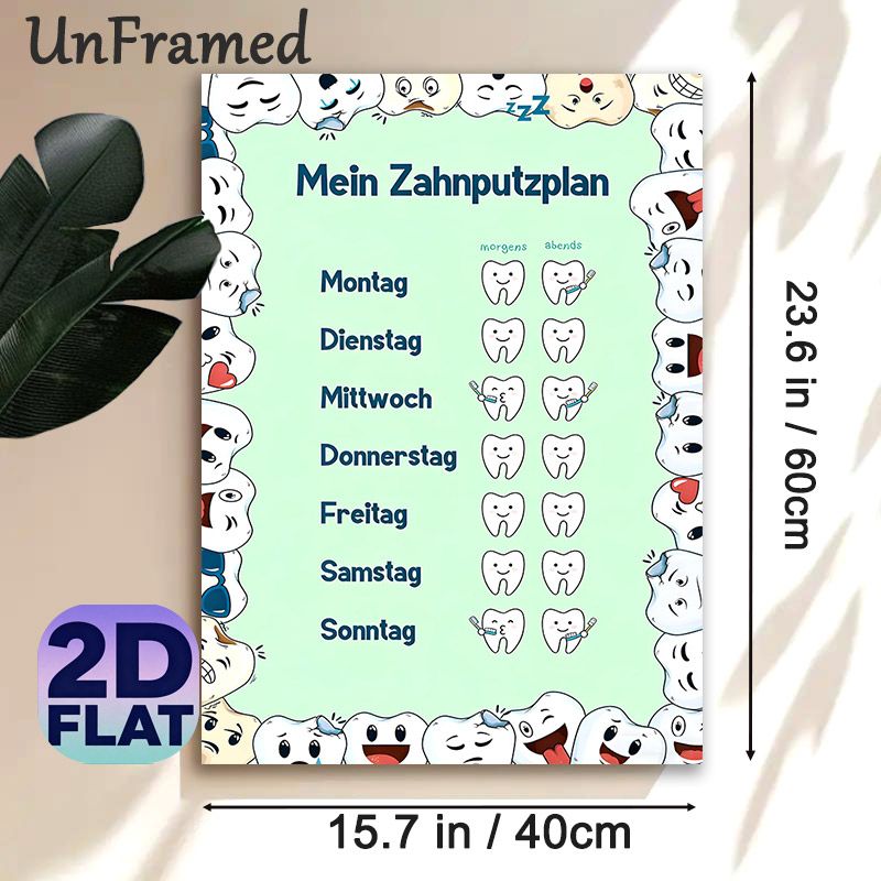 Tooth Brushing Schedule Painting Poster, Cute Cartoon Tooth Illustrated Poster, Practical Tool To Track Daily Morning & Night Brushing Routine, Ideal_maomaolike.com