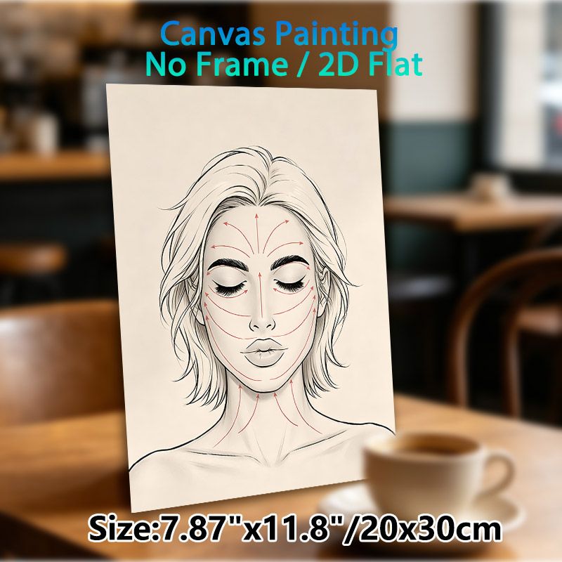 Facial Massage Guide Painting Poster, Minimalist Line-art Face Sketch With Red Massage Arrows Poster, Practical Skincare Reference Suitable For Beauty_maomaolike.com