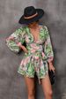 Women's Clothing flower long-sleeved shorts V-neck jumpsuit_maomaolike.com