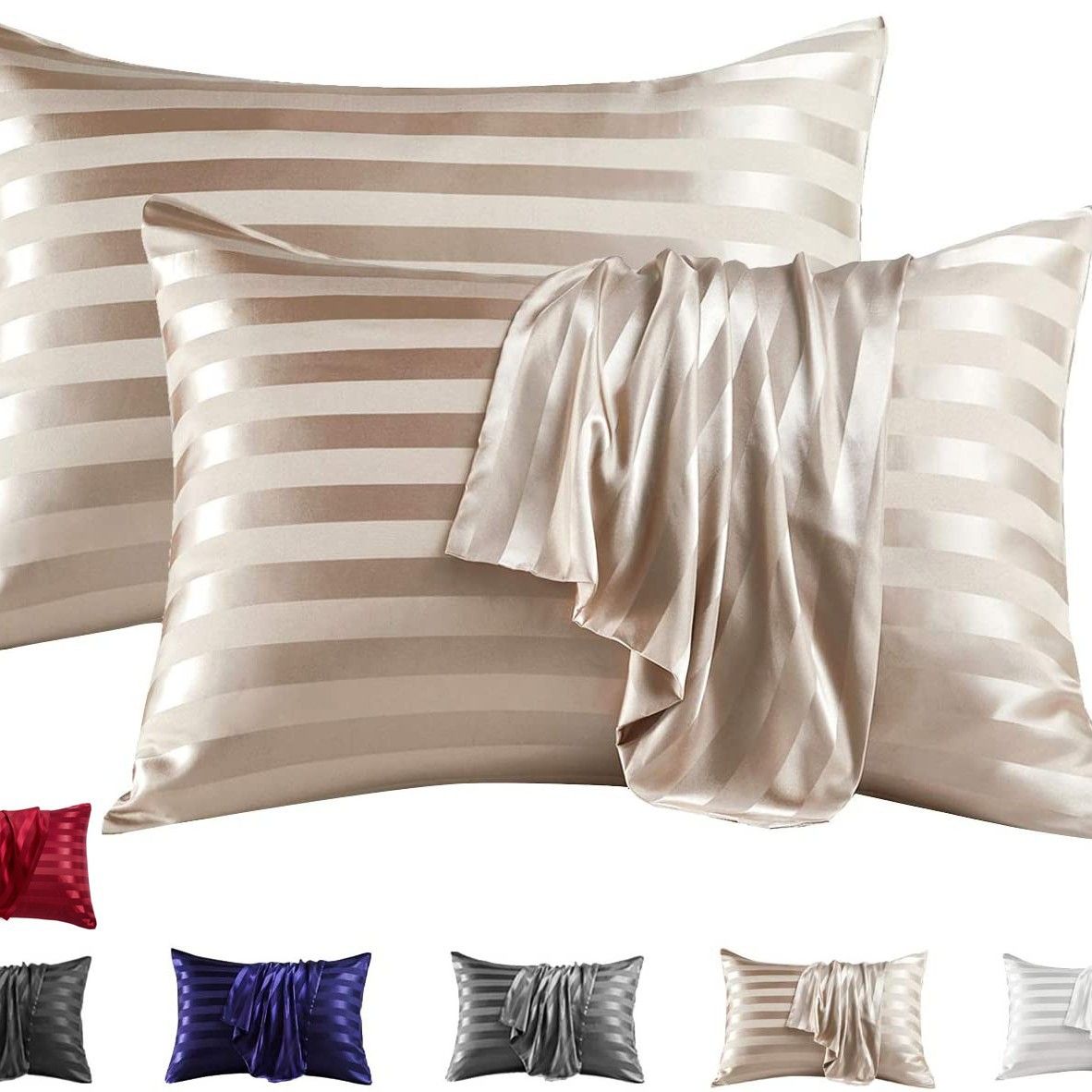 Jacquard Silky Satin Pillowcase ,Similar To Silk Pillowcase 2 Pack, Pillow Case For Sleeping Women With Envelope Closure, Gifts For Women Men_maomaolike.com