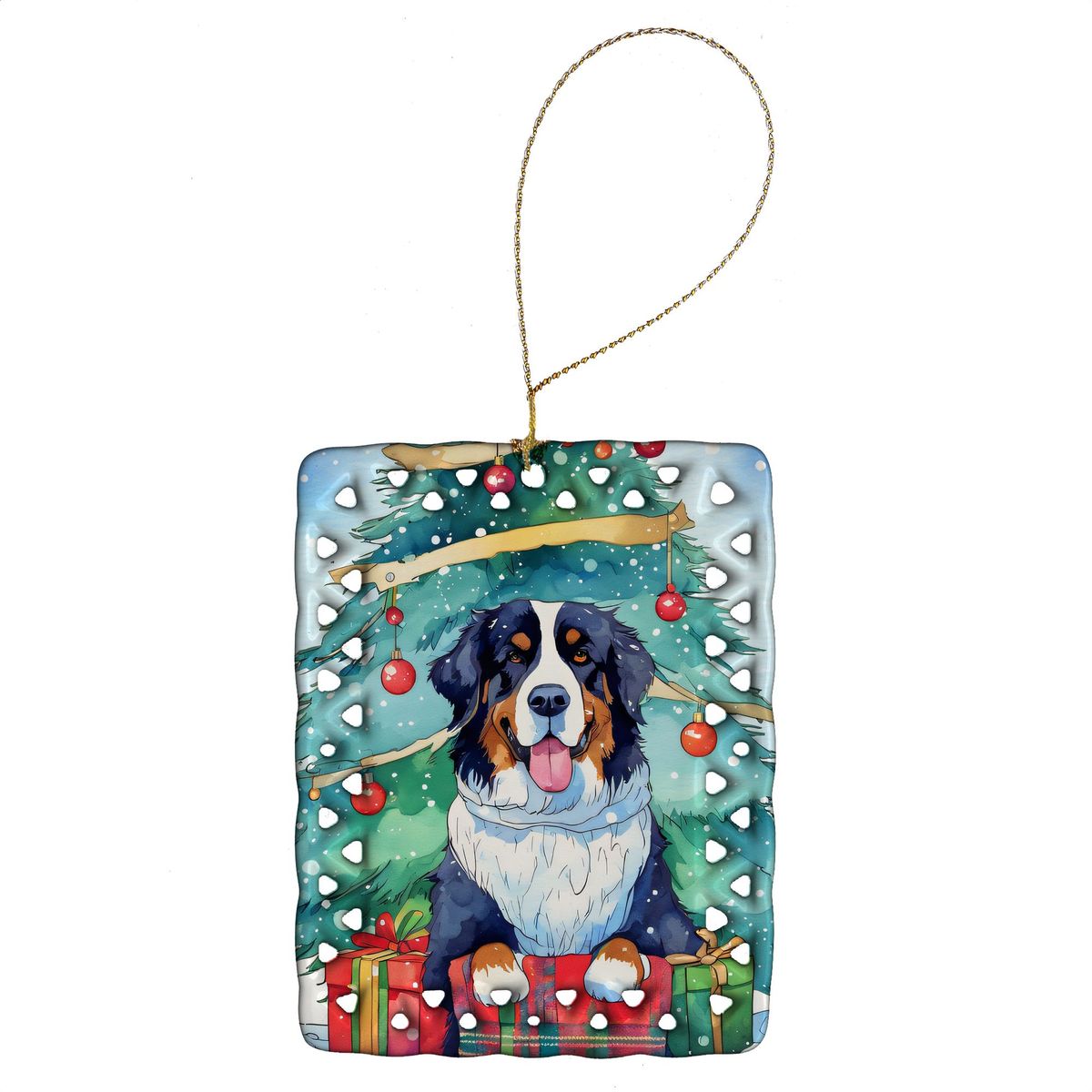 Bernese Mountain Dog Christmas Porcelain Ornament Christmas Tree Hanging Decorations For Home Christmas Holiday, Rectangle, Gift, Multicolor_maomaolike.com