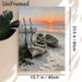 Sunset Beach Fishing Boat Painting Poster, Vintage Textured Coastal Scene Poster, Tranquil Seaside Artwork Suitable For Living Room, Bedroom And_maomaolike.com