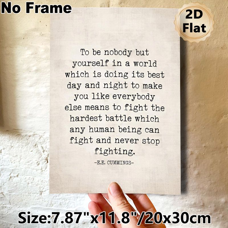 Inspirational Quote Painting Poster, Vintage Typographic Text Poster, Motivating E.E. Cummings Quote To Embrace Self-authenticity, Ideal For Home_maomaolike.com