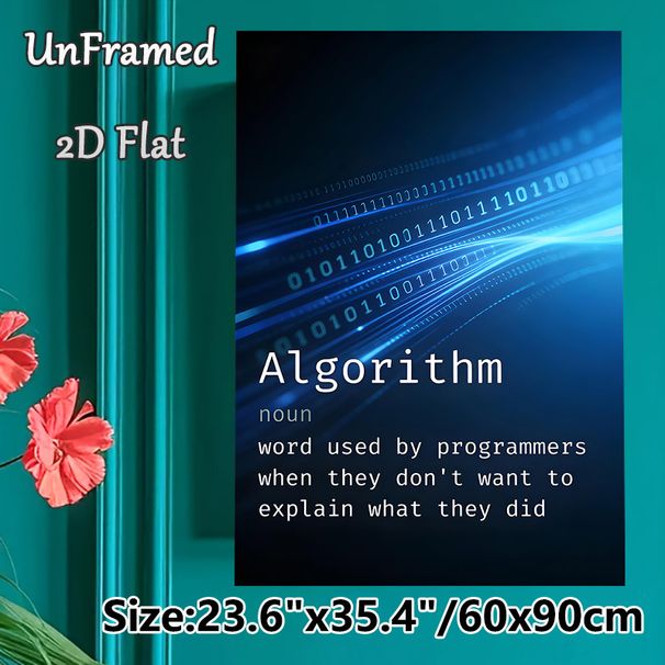 Algorithm Themed Painting Poster, Sleek Blue Binary Code Graphic Poster, Humorous Programmer Definition Design, Suitable For Tech Office Or Workspace_maomaolike.com
