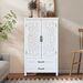 27 Accent Tall Tower White Storage Cabinet - Rustic Wood Sideboard Pantry Cabinet - Versatile Buffet Cabinet With Storage For Home Decor And Organization Chic Cabinet With Two Doors And Two Drawers_maomaolike.com