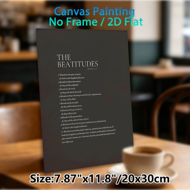 The Beatitudes Religious Painting Poster, Minimalist Dark-toned Typographic Poster, Inspirational Matthew 5:1-12 Scripture Art Ideal For Home, Prayer_maomaolike.com