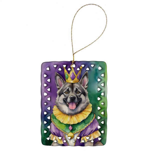 Norwegian Elkhound King Of Mardi Gras Porcelain Ornament Christmas Tree Hanging Decorations For Home Christmas Holiday, Rectangle, Gift, Multicolor_maomaolike.com