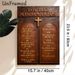 Spanish Ten Commandments Painting Poster, Vintage Leather-textured Poster With Engraved Golden Lettering & Cross, Faith-focused Wall Decor Suitable_maomaolike.com