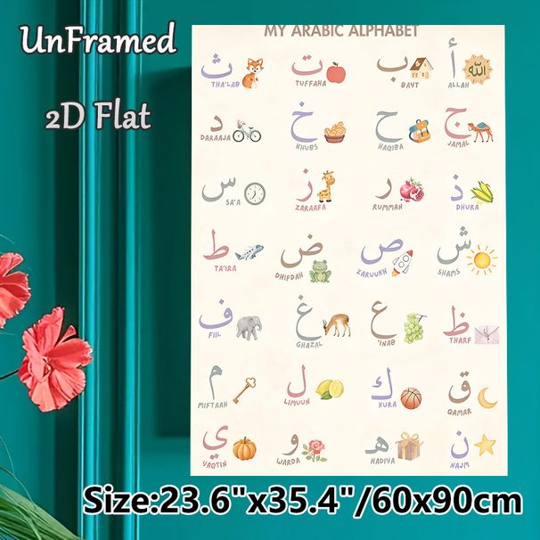 Arabic Alphabet Learning Painting Poster, Pastel-toned Watercolor-style Alphabet With Matching Illustrations Poster, Practical Educational Tool For_maomaolike.com
