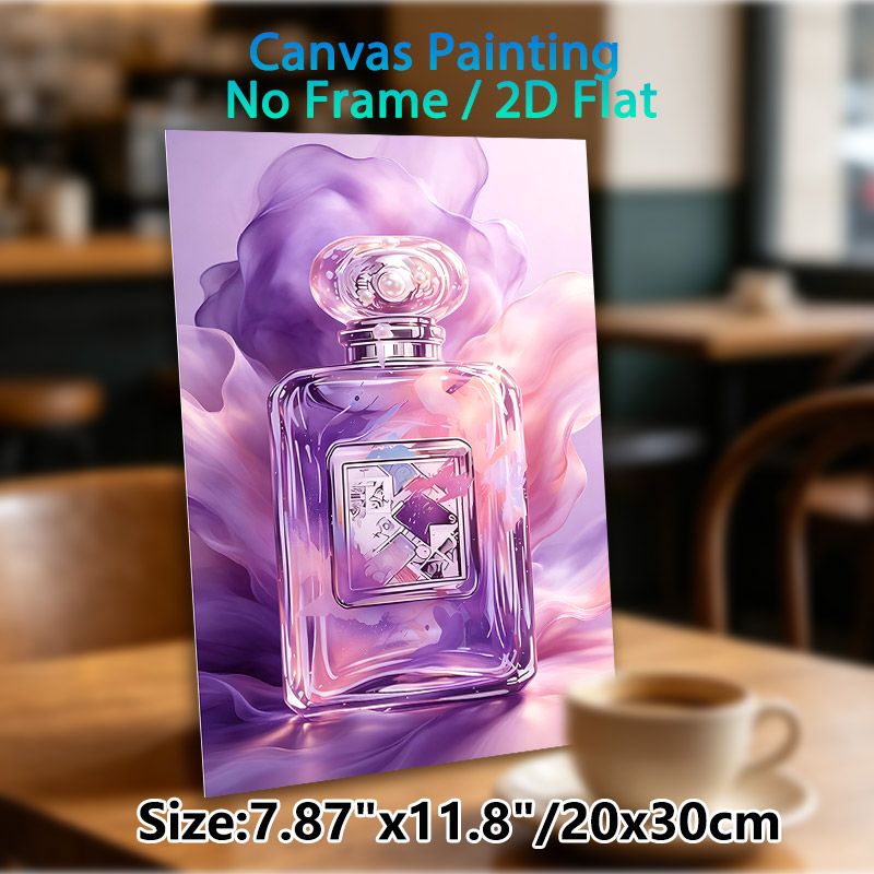 Perfume Bottle Painting Poster, Dreamy Watercolor-style Poster, Shimmery Purple & Pink Perfume Bottle With Pearl-topped Cap, Elegant Decorative Piece_maomaolike.com