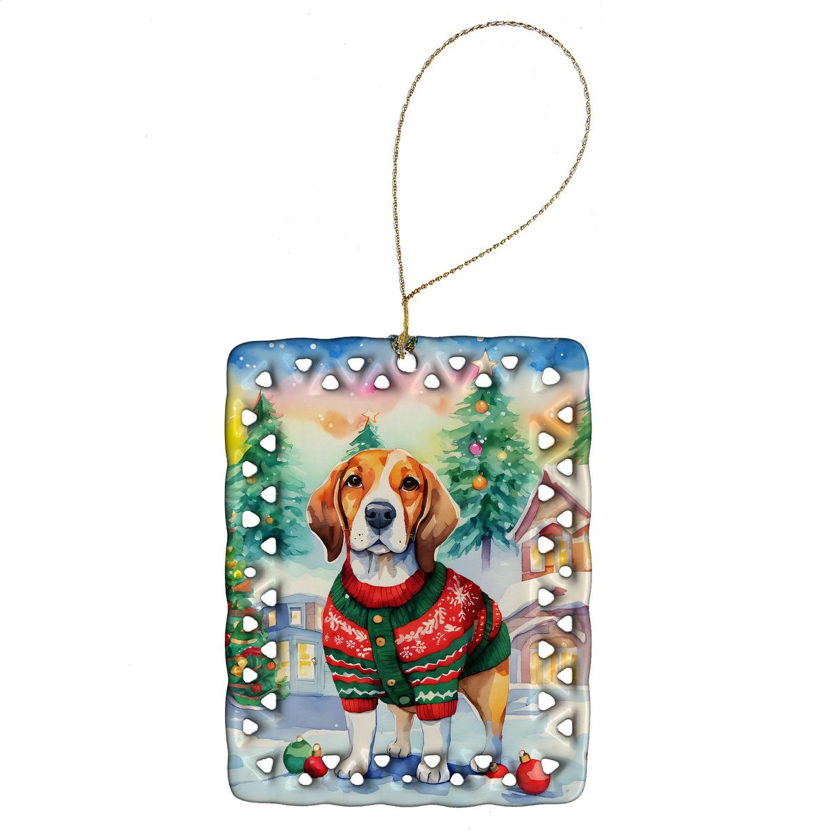 Beagle Christmas Porcelain Ornament Christmas Tree Hanging Decorations For Home Christmas Holiday, Rectangle, Gift, Multicolor_maomaolike.com
