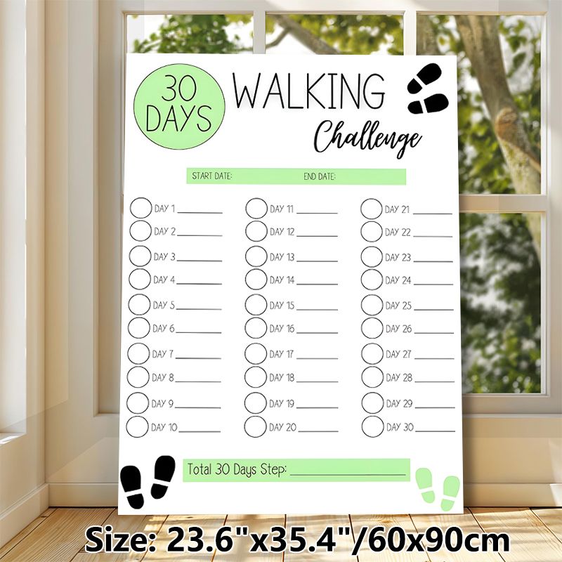 30 Days Walking Challenge Painting Poster, Fresh Minimalist Style Poster, Practical Tracker To Record Daily Walking Progress, Suitable For Home, Gym_maomaolike.com
