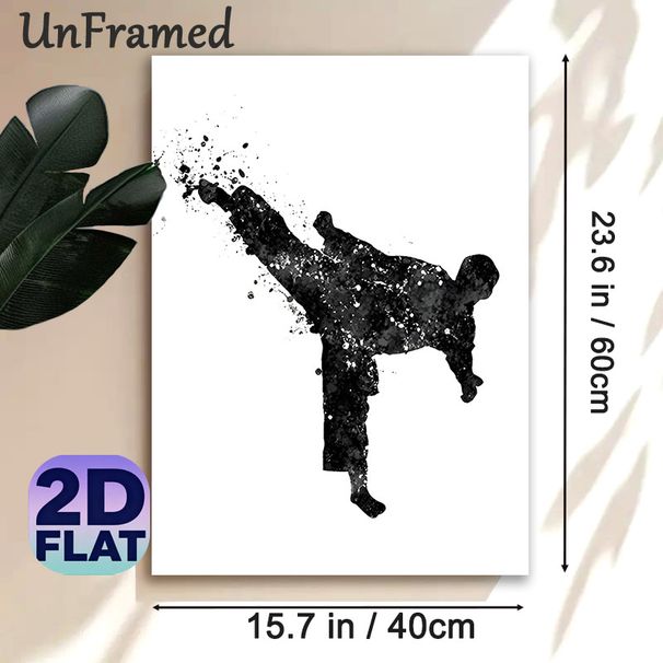 Martial Arts Kick Painting Poster, Ink-splatter Black Silhouette Poster, Dynamic Martial Arts Design, Ideal For Home Gym And Martial Arts Studio_maomaolike.com