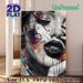 Graffiti Style Female Portrait Painting Poster, Bold Monochrome Face With Colorful Splash & Heart Element Poster, Edgy Artistic Decor For Bedroom_maomaolike.com