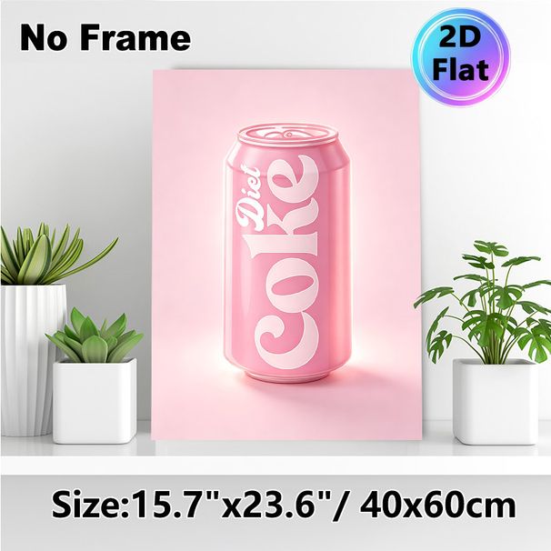 Pink Diet Coke Can Painting Poster, Soft-toned Glossy Beverage Can Graphic Poster, Eye-catching Drink-themed Decor For Living Room, Kitchen Or Dorm_maomaolike.com
