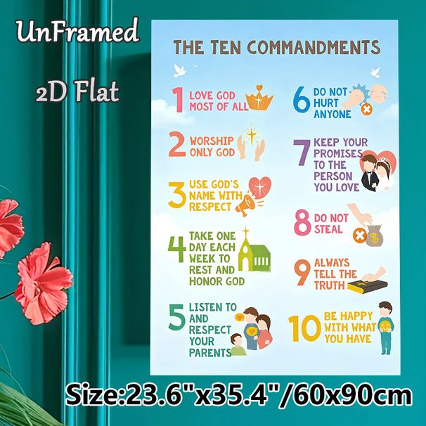 Ten Commandments Painting Poster, Colorful Cartoon-style Illustrated Ten Commandments Poster, Provides Clear Moral Guidance, Ideal For Church And Home_maomaolike.com