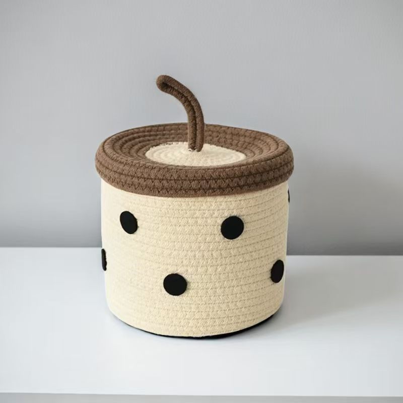 Milk Tea Cup Cute Cosmetics Living Room Miscellaneous Basket DIY Handmade Woven Storage Box_maomaolike.com