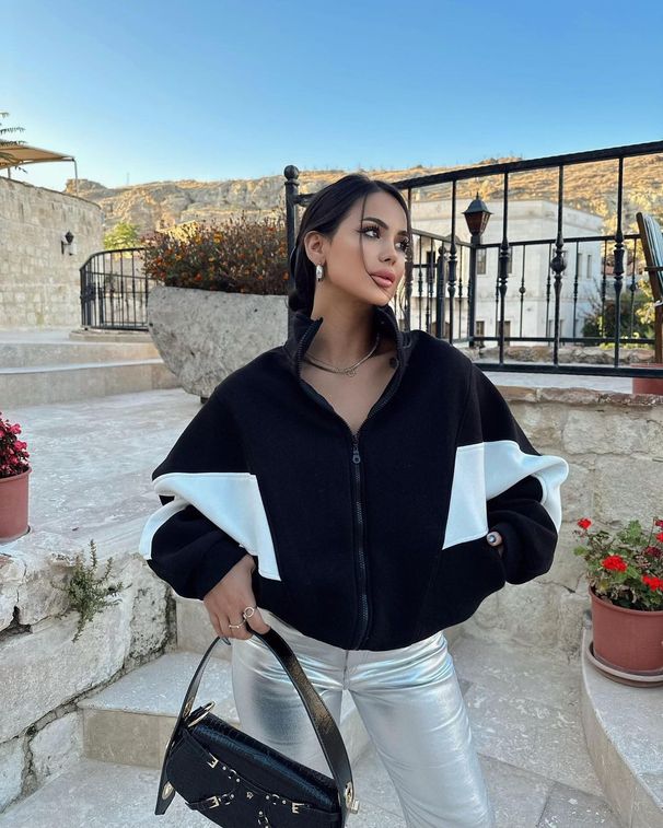 Women's Clothing Autumn and Winter Hot Style Loose Casual Versatile Top Long Sleeve Color Block Stand Collar Jacket for Women_maomaolike.com