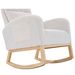 Modern Accent Rocking Chair Rocking Chair With Solid Wood Legs, Upholstered Nursery Glider Rocker, Comfy Armchair With Side Pocket, Living Room Lounge Arm Chair With High Backrest (White,teddy)_maomaolike.com