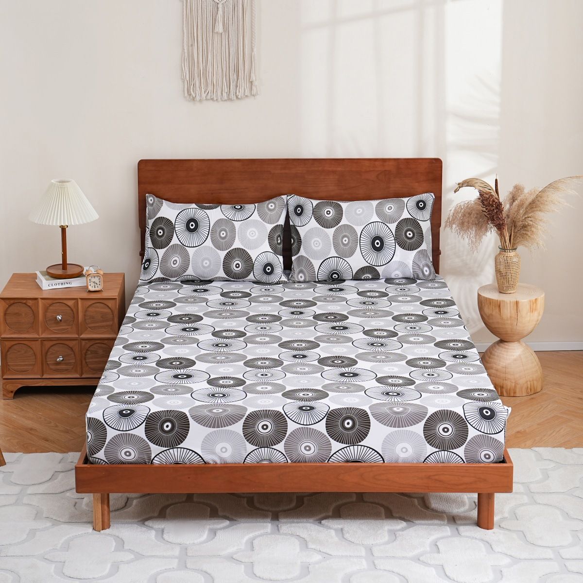 Disc Circle Art Cover Polyester Skin Friendly Bed Mattress Protector Fitted Sheet_maomaolike.com
