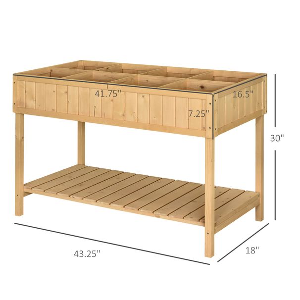 43x18x30in Raised Garden Bed With 8 Pockets And Shelf, Wooden Elevated Planter Box With Legs To Grow Herbs, Vegetables, And Flowers, Natural_maomaolike.com
