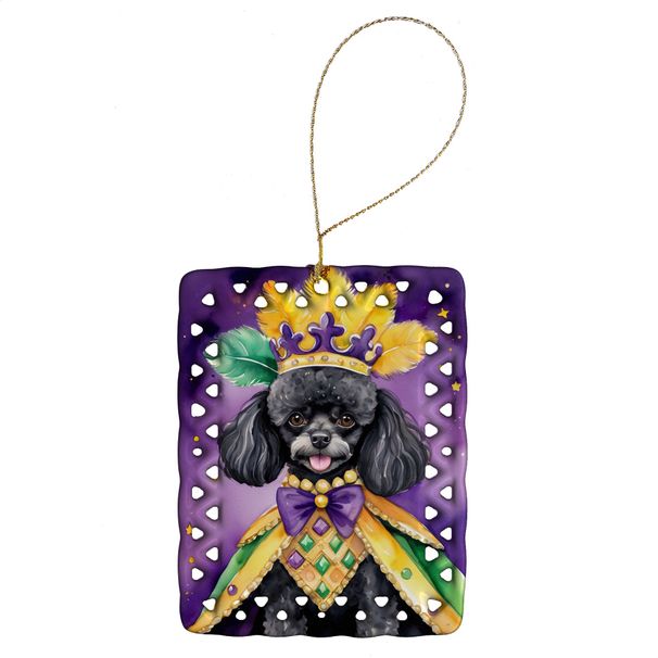 Black Poodle King Of Mardi Gras Porcelain Ornament Christmas Tree Hanging Decorations For Home Christmas Holiday, Rectangle, Gift, Multicolor_maomaolike.com