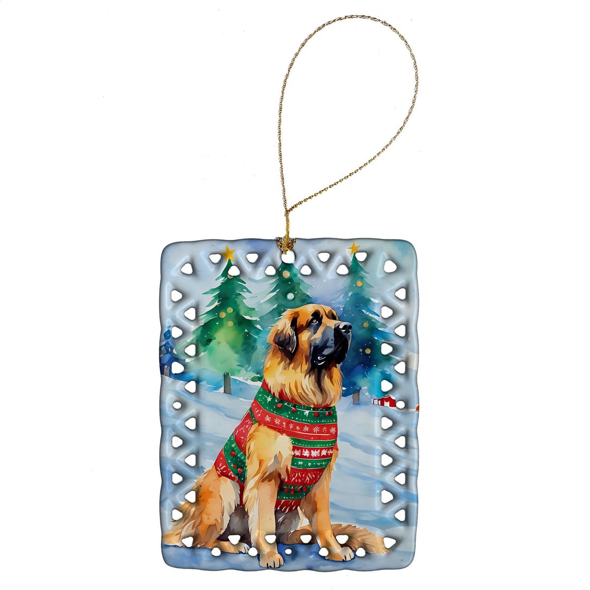 Leonberger Christmas Porcelain Ornament Christmas Tree Hanging Decorations For Home Christmas Holiday, Rectangle, Gift, Multicolor_maomaolike.com