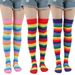 Unisex Rainbow striped socks Holiday party stockings Colorful over-the-knee stockings women's socks party stockings_maomaolike.com