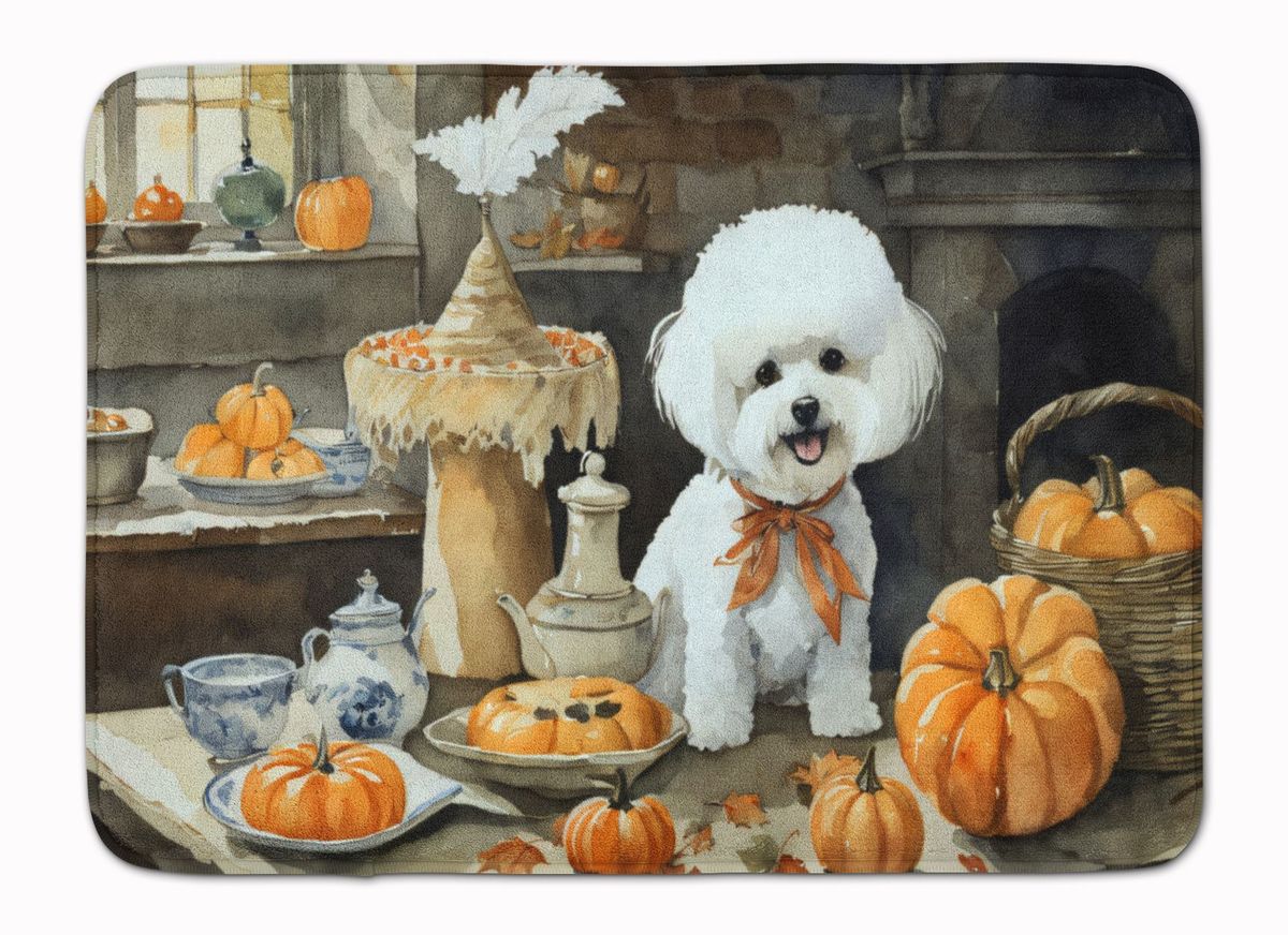 Bichon Frise Fall Kitchen Pumpkins Memory Foam Kitchen Mat Machine Washable Anti-Fatigue Mat Cushion Comfort Bath Mat Or Kitchen Rug_maomaolike.com