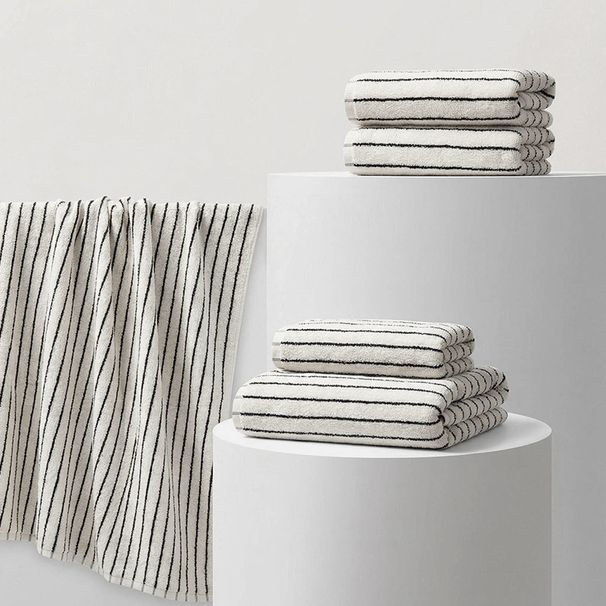 Towel、Super Absorbent High-weight Pure Cotton Black And White Fine Striped Bath Towel, Set, Thickened, Soft, Absorbent,_maomaolike.com