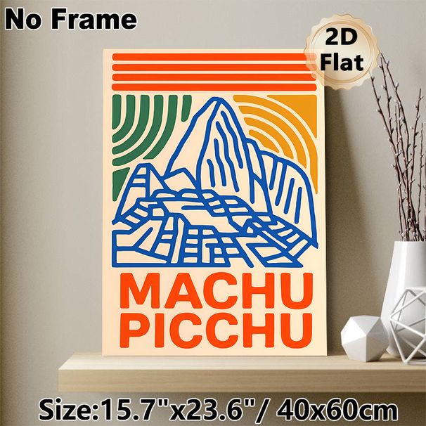 Machu Picchu Themed Painting Poster, Bold Line Art & Retro Color Poster, Stylish Landmark Decor Ideal For Living Room, Study And Travel-themed Spaces_maomaolike.com