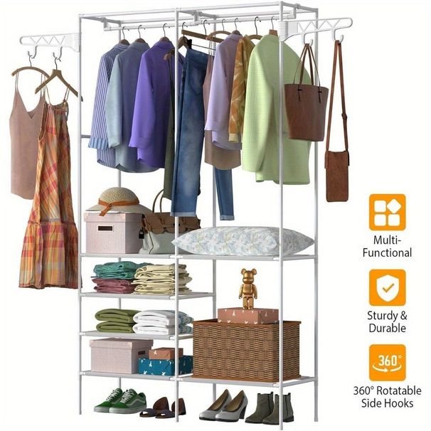 Clothing Racks For Hanging Clothes With Shelves, Portable Closet System Organizer Garment Rack For Clothes Storage, Meta_maomaolike.com