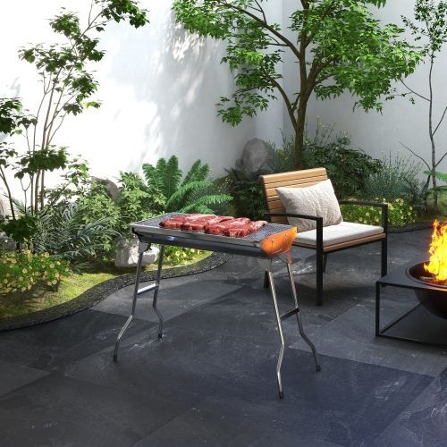 Portable Charcoal Grill, Stainless Steel Folding Outdoor BBQ Grill For Backyard Cooking, Camping, Picnic, Party, Tailgating And Travel With Pan, Grill Rack, Shelves, Hooks_maomaolike.com