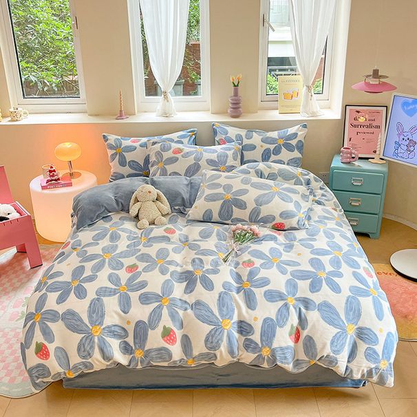 Wholesale Korean Style Princess Pastoral Small Floral Milk Four-Piece Winter Double-Sided Warm French Velvet 4-Piece Set_maomaolike.com