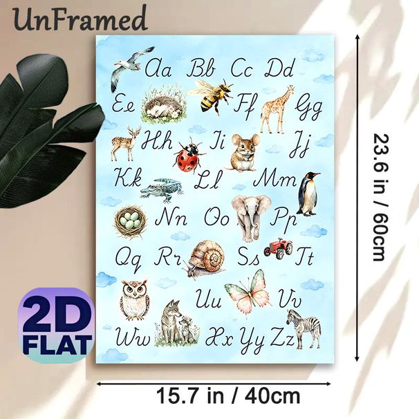 Animal Alphabet Painting Poster, Soft Watercolor Animal & Letter Pattern Poster, Assists With Alphabet Learning, Suitable For Study Rooms And Living_maomaolike.com